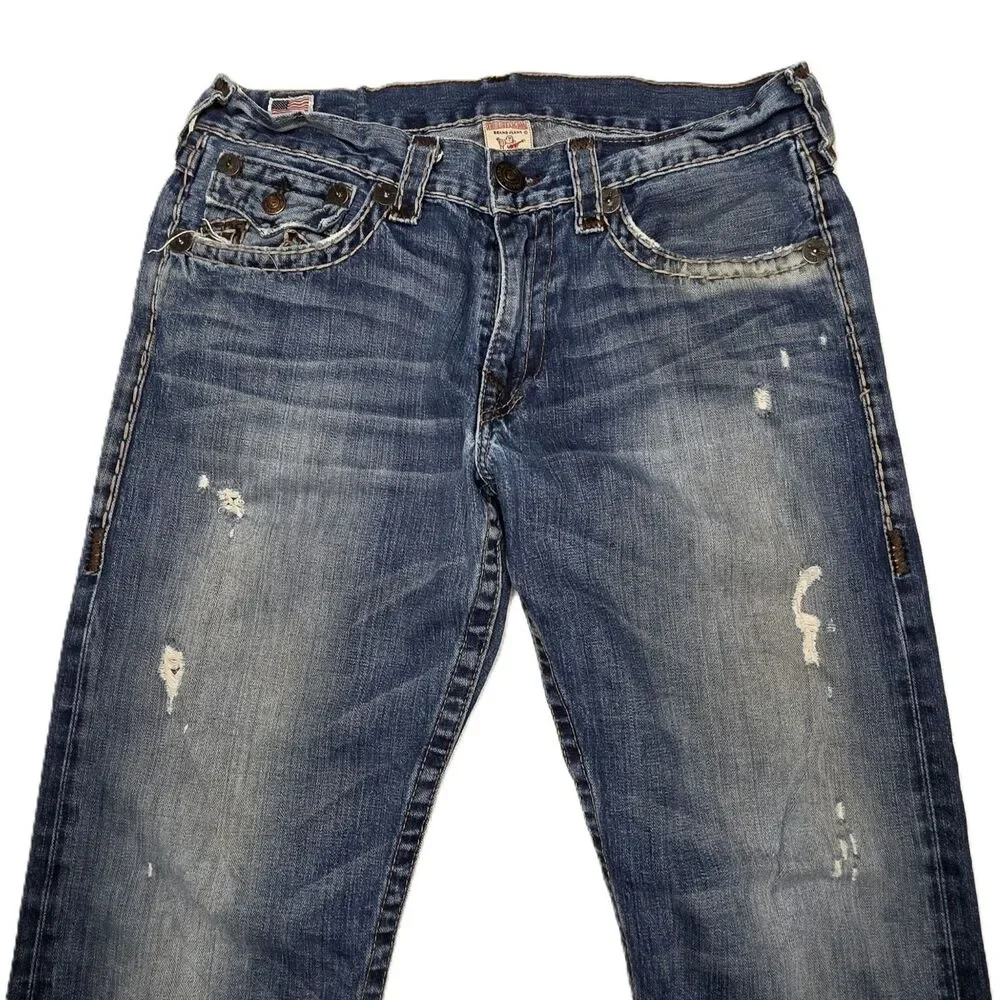 True Religion Ricky Super T Straight Leg Jeans Mens 36x34 Distressed Y2K Vintage